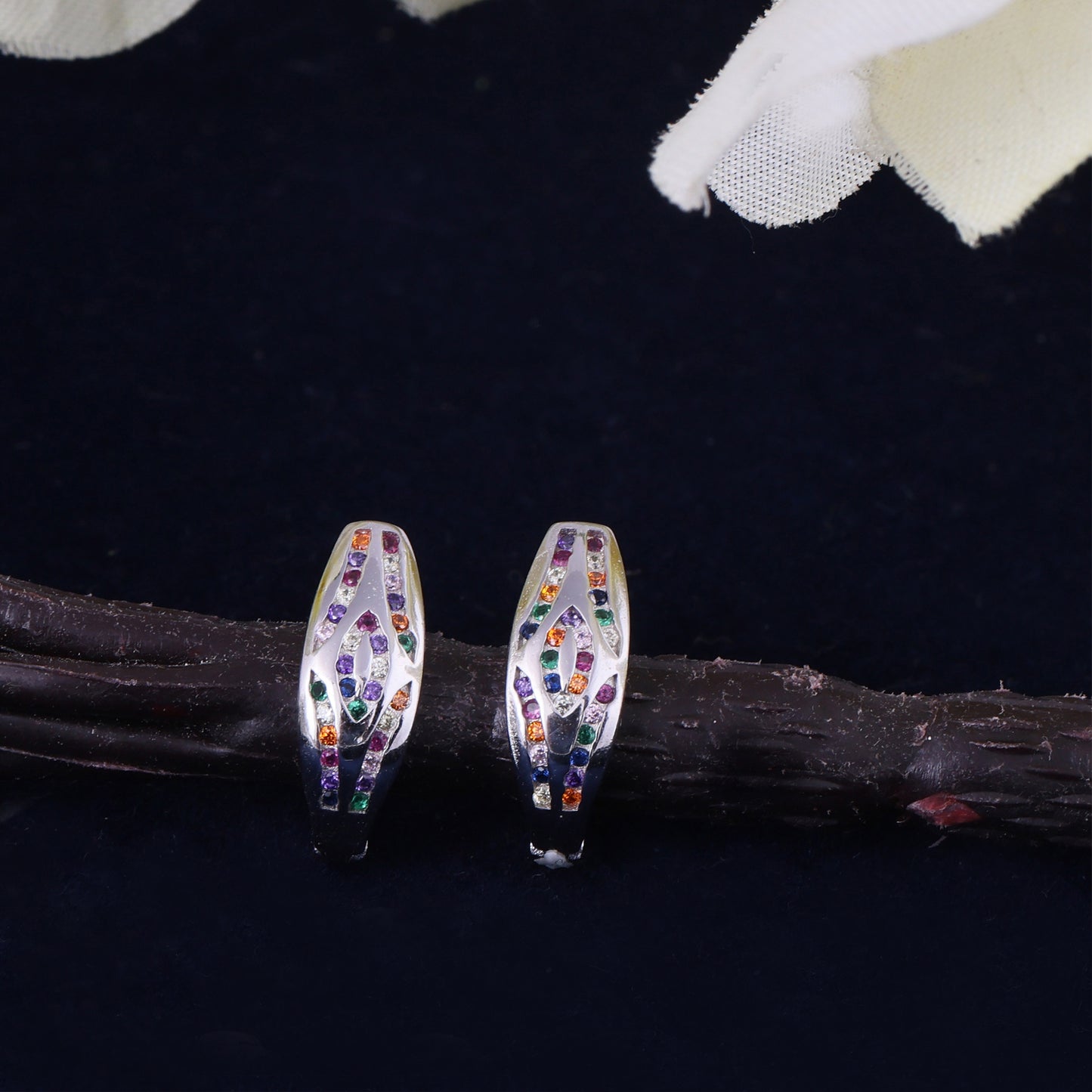 Serpent-Inspired Multicolor Stone Hoop Earrings