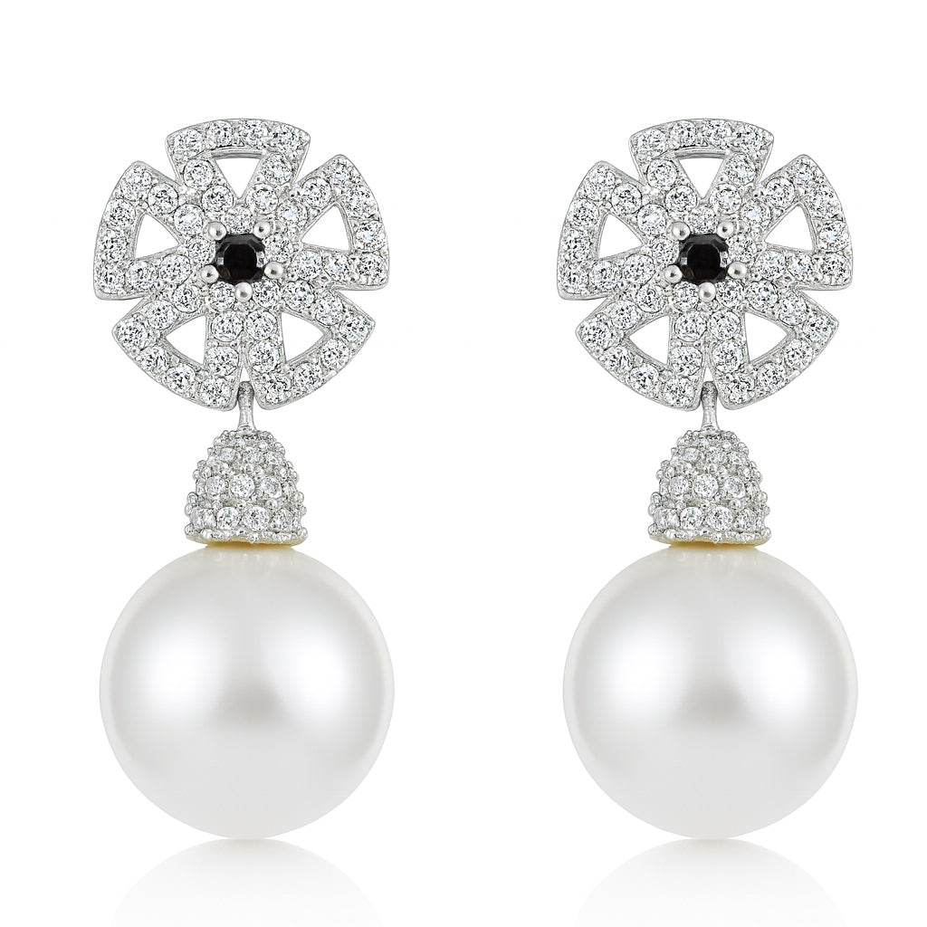 Flower with studded stone and  hanging pearl