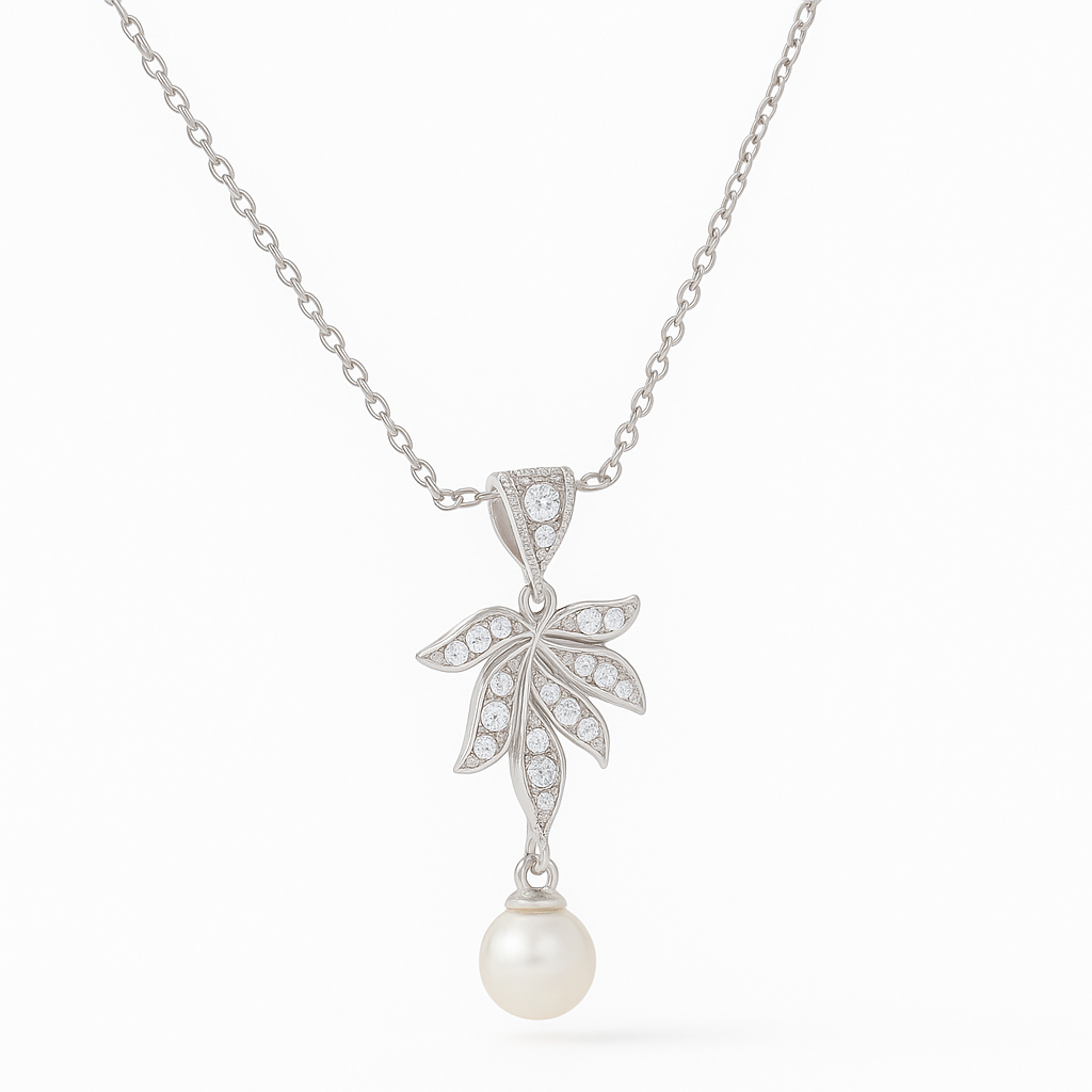 Leaf & Pearl Pendant Necklace