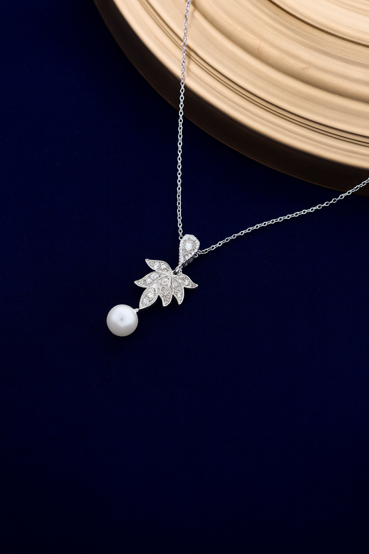 Leaf & Pearl Pendant Necklace