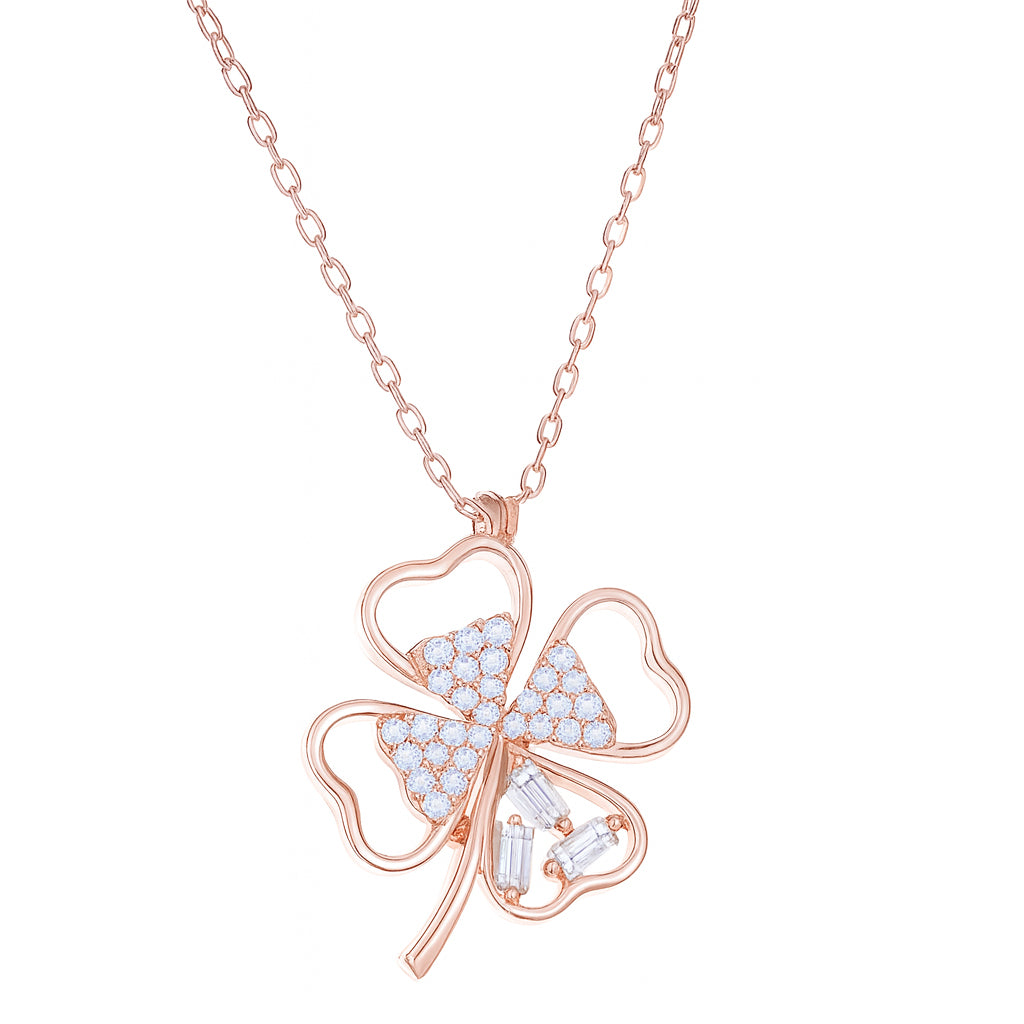 Heart Petal Flower Pendant Necklace in Rose Gold