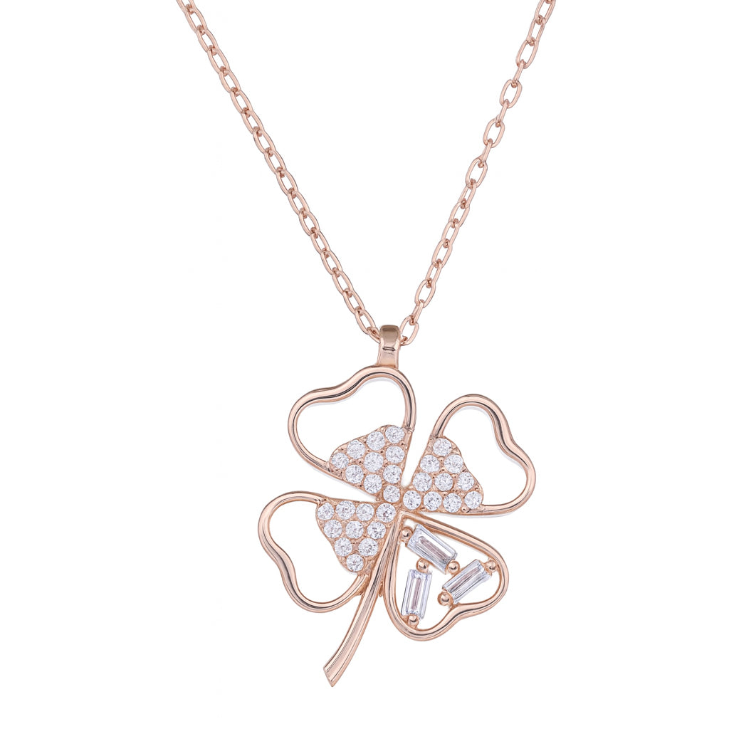Heart Petal Flower Pendant Necklace in Rose Gold